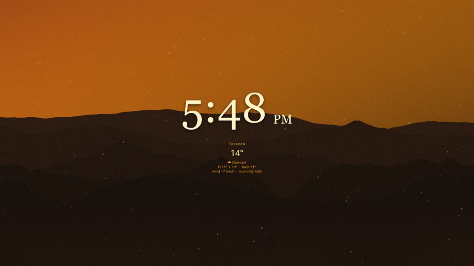 Cozy cabin: warm amber gradient with snow and a serif quote