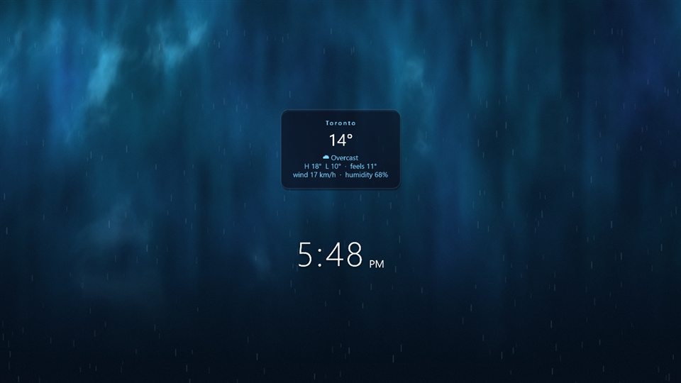 Rainy evening: deep blue aurora with rain and a weather card